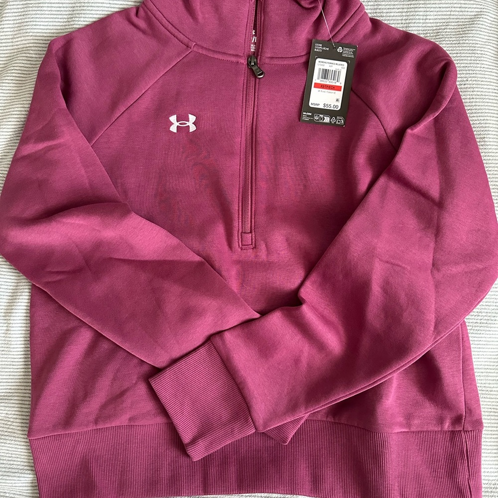 Under Armour Women's Rival Fleece 1/4 Zip Pullover & Joggers XS - Fuchsia Dusk - Picture 2 of 4